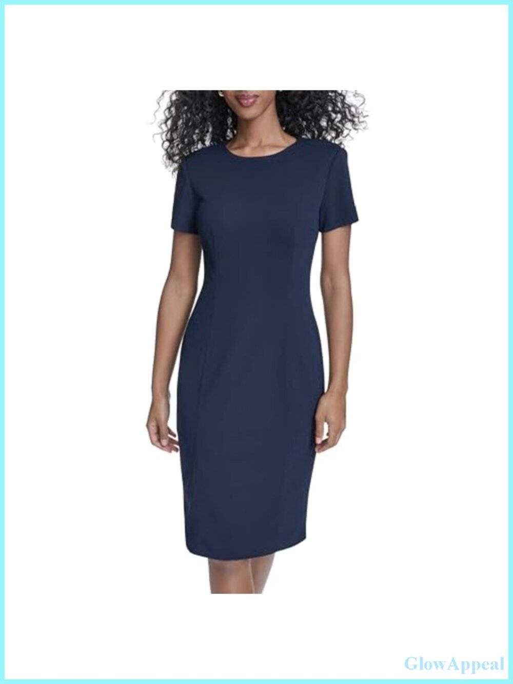 Seamed Scuba Crepe Sheath Dress Short Sleeve Knee-Length Business Travel